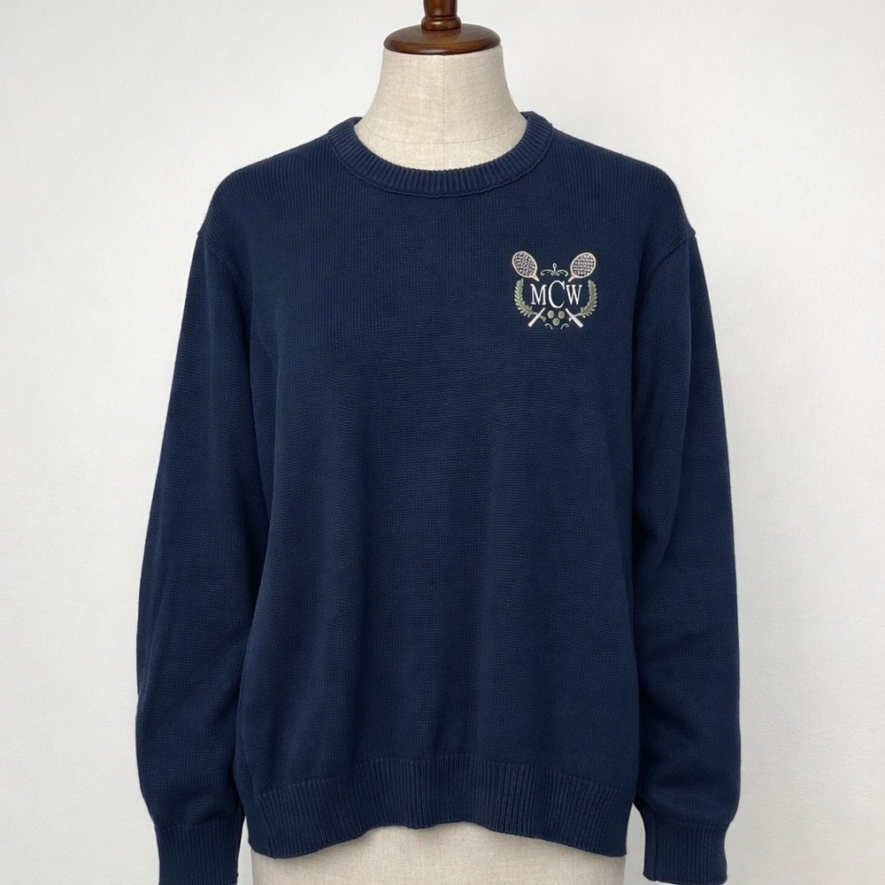 MONOGRAMMED - Kiel James Patrick Mens Navy Blue Tennis Crest Cotton Sweater XL